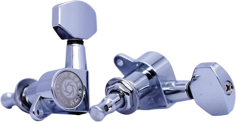 Eddaray Store Guitar Machine Heads (3R + 3L) – 1:15 Gear Ratio Sealed Tuning Key Pegs Tuners Set with Hexagonal Shaped Knob Replacement, (E-1001, Chrome) - Image 3